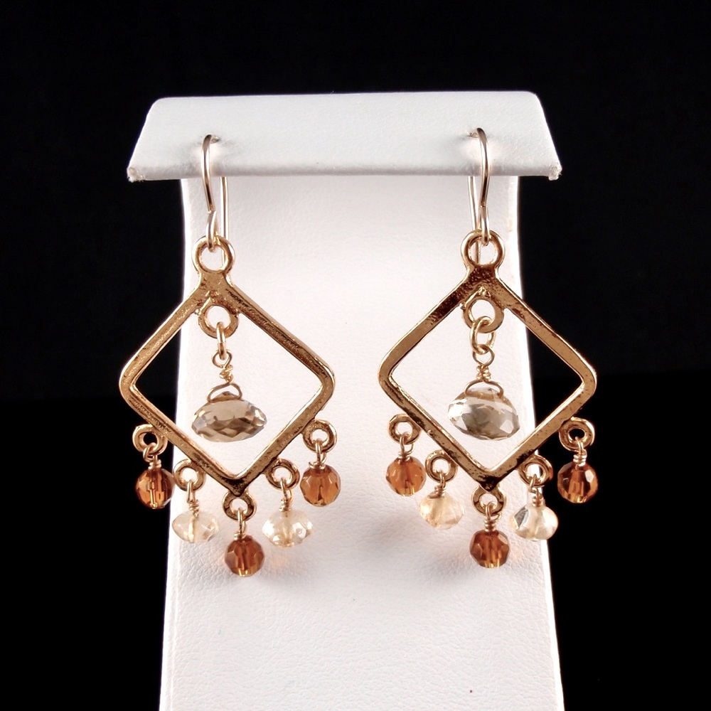 Peridot, Quartz and citrine chandelier earrings